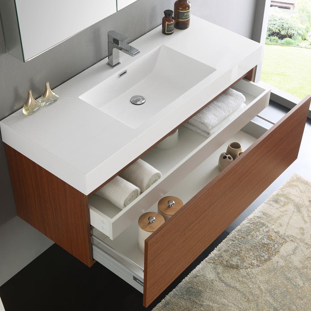 Mezzo 48" Wall Mount Single Sink Modern Bathroom Vanity with Medicine Cabinet - Faucet Not Included