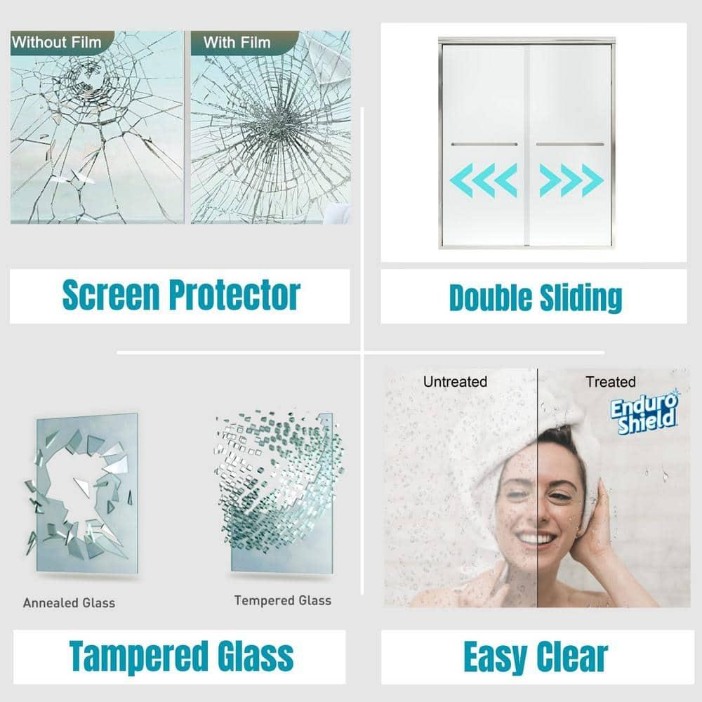 56"-60" W x 72" H Double Sliding Semi-frameless Shower Door with Two Handles