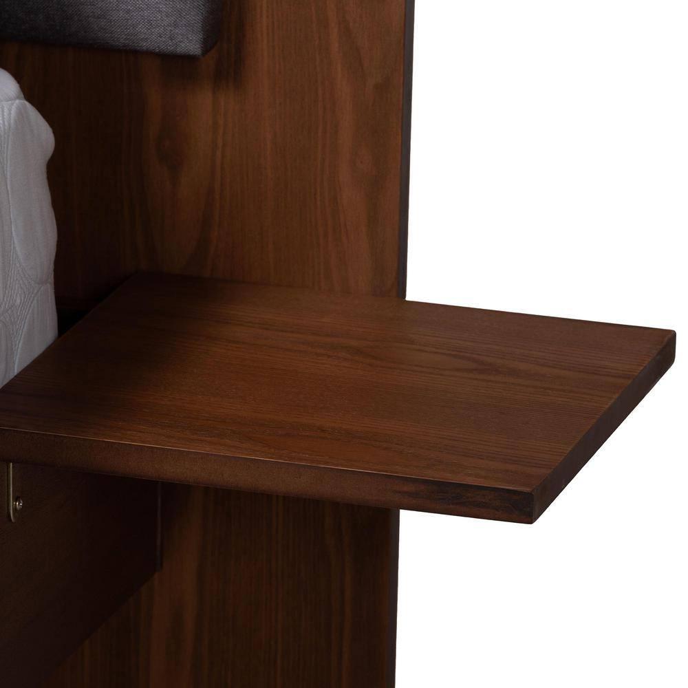 Baxton Studio Kalista Gray Fabric and Brown Wood Queen Size Bed with Tables