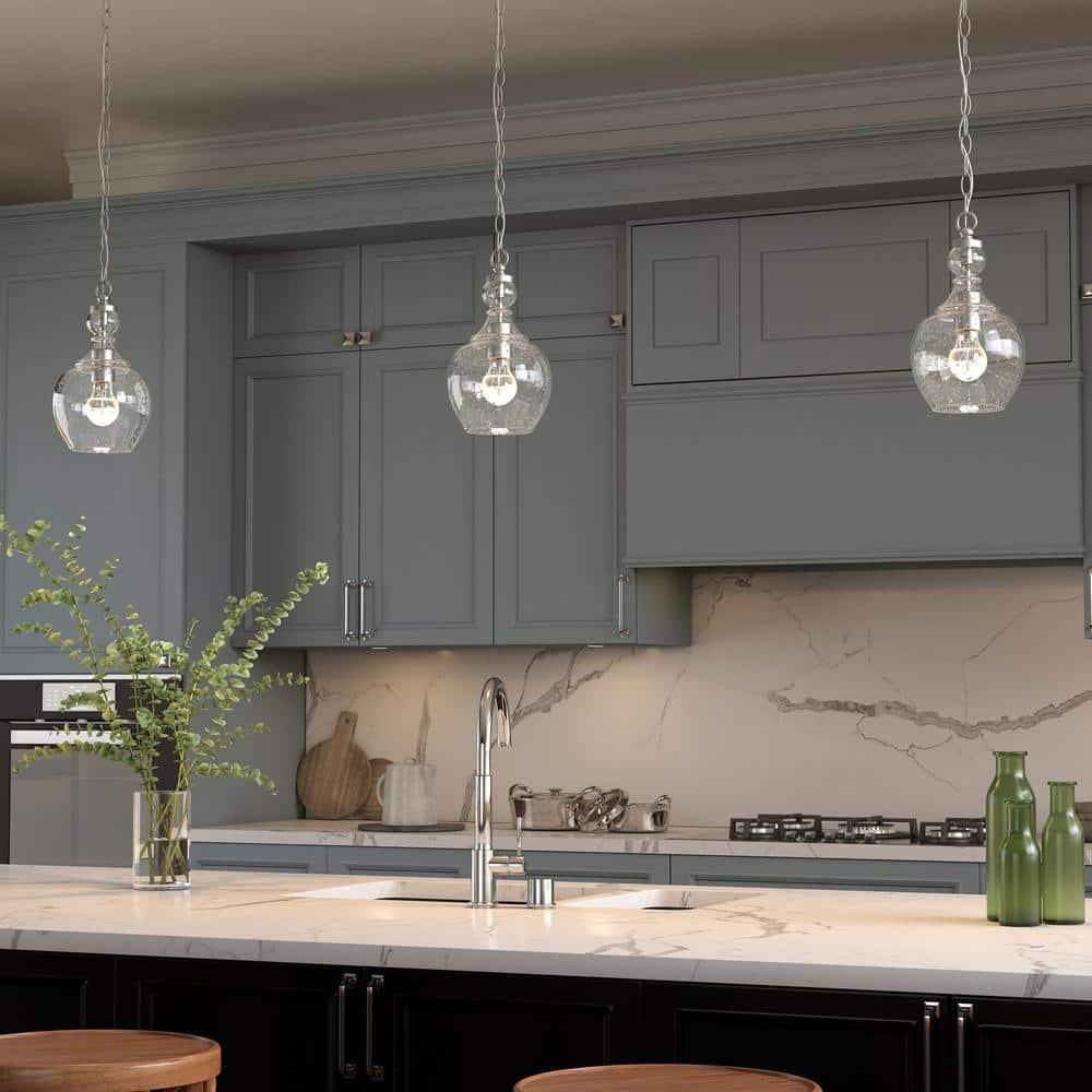 Verona 1-Light Brushed Nickel Pendant with Seeded Glass Shade