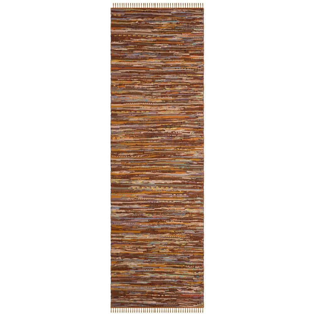 Rag Rug RAR127 Hand Woven Indoor Runner Rug - 2'3"x6' - Gold/Multi - Safavieh