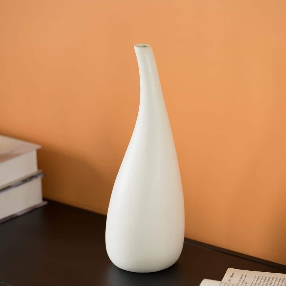 Uniquewise White Contemporary Unique Teardrop Shaped Ceramic Table Vase Flower Holder,12.5 Inch