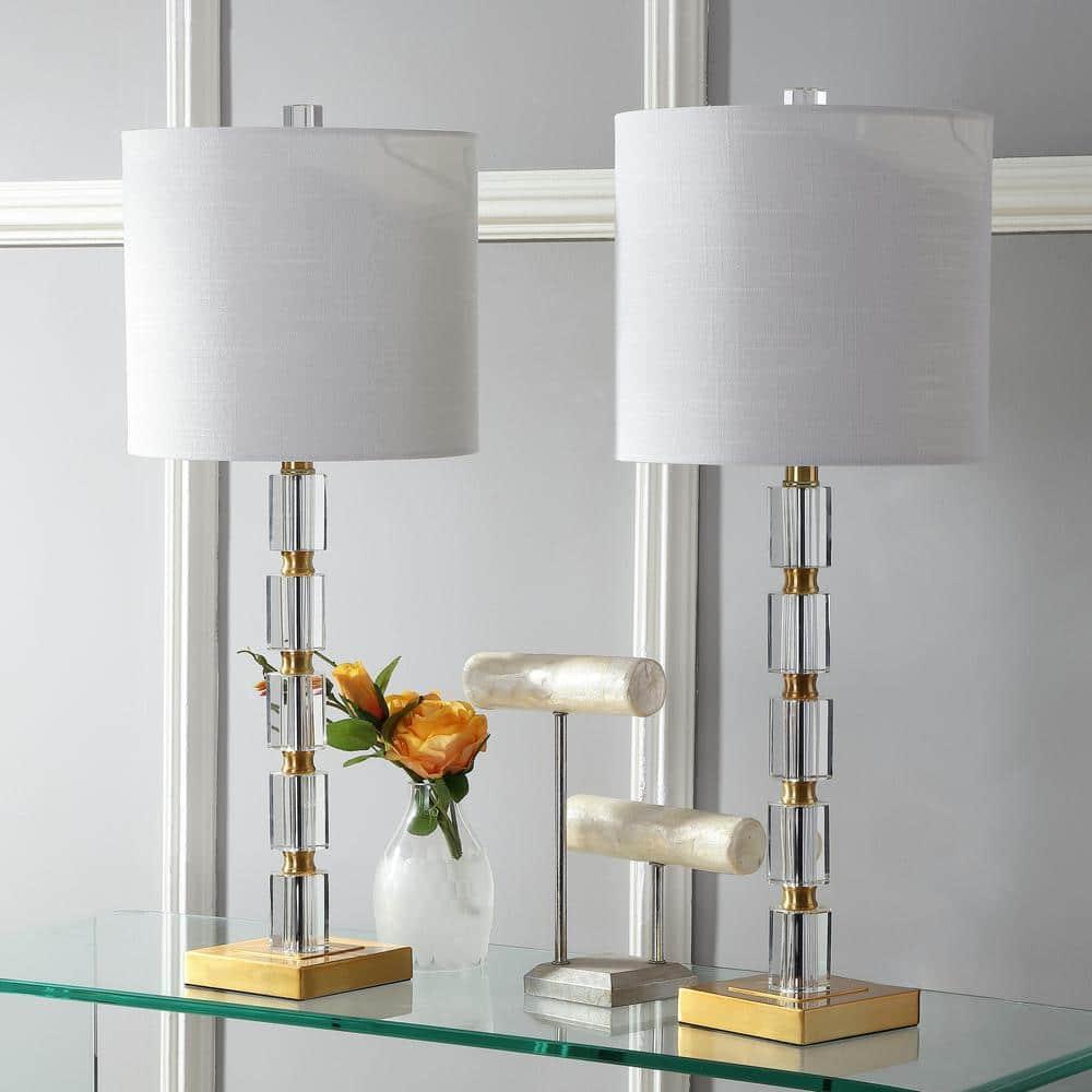 JONATHAN Y JYL5001A-SET2 Claire 28.5" Crystal LED Table Lamp, Clear/Brass (Set of 2)