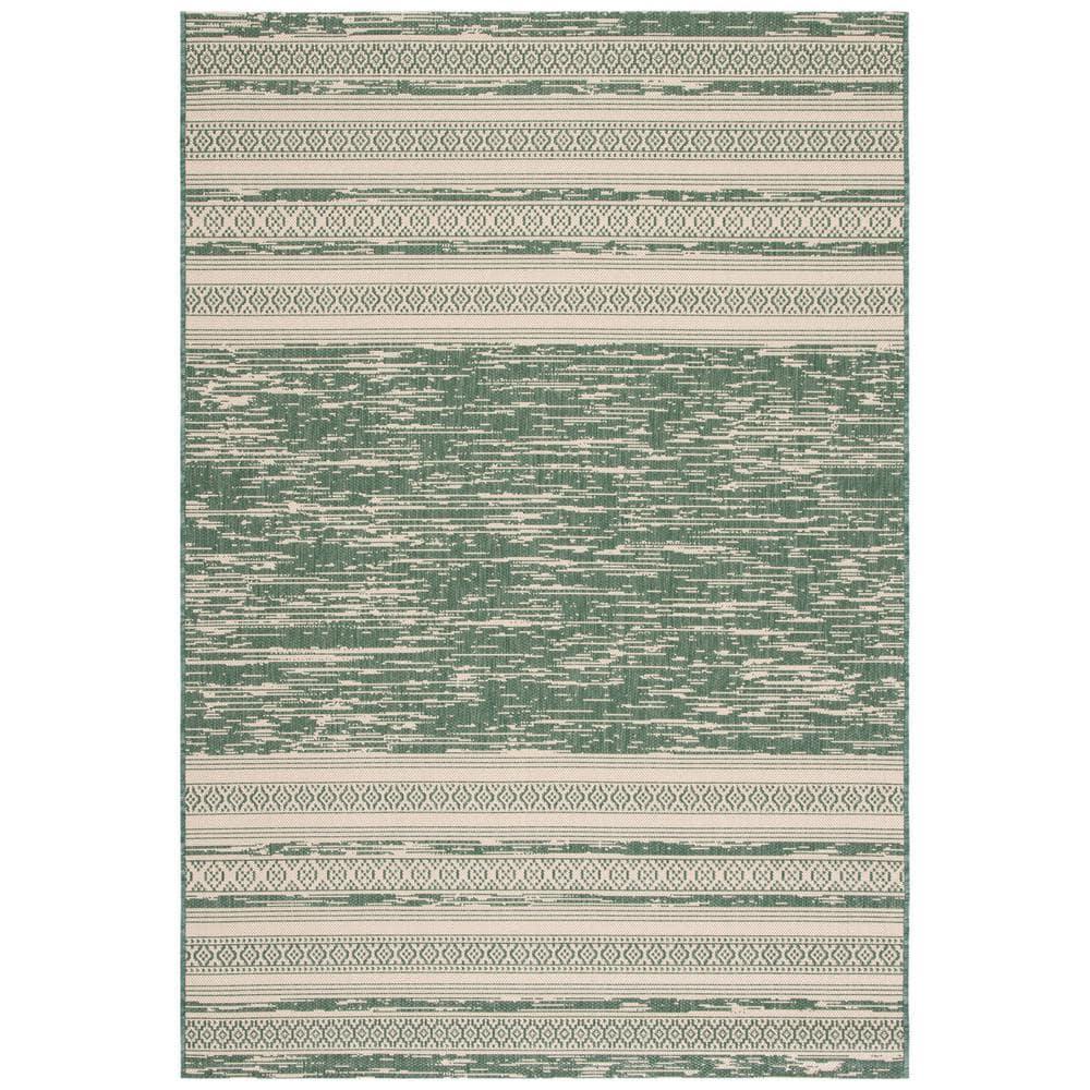 SAFAVIEH Courtyard Galen Striped Indoor/Outdoor Area Rug, Dark Green/Beige, 4' x 5'7"