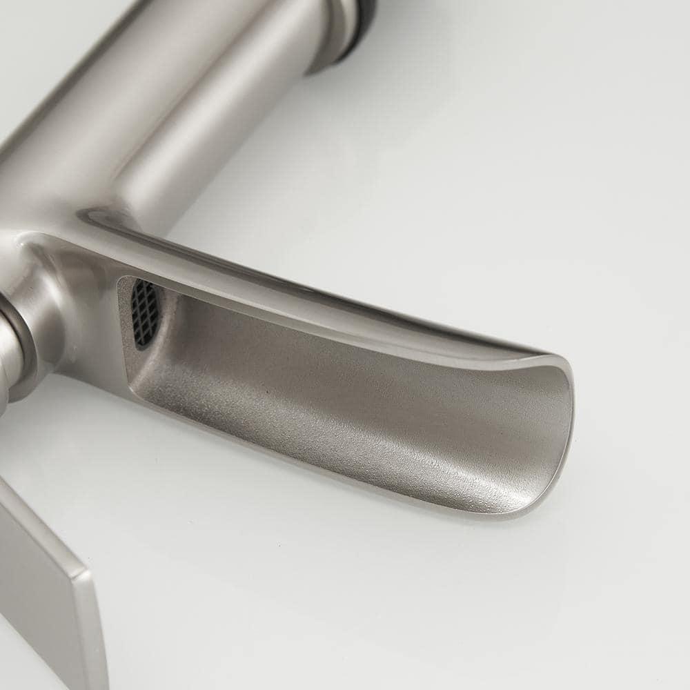 BWE Bathroom Faucets Waterfall Bathroom Faucet with Pop Up Drain for Bathroom Sink Single Hole Farmhouse RV Bathroom Basin Faucet Brushed Nickel