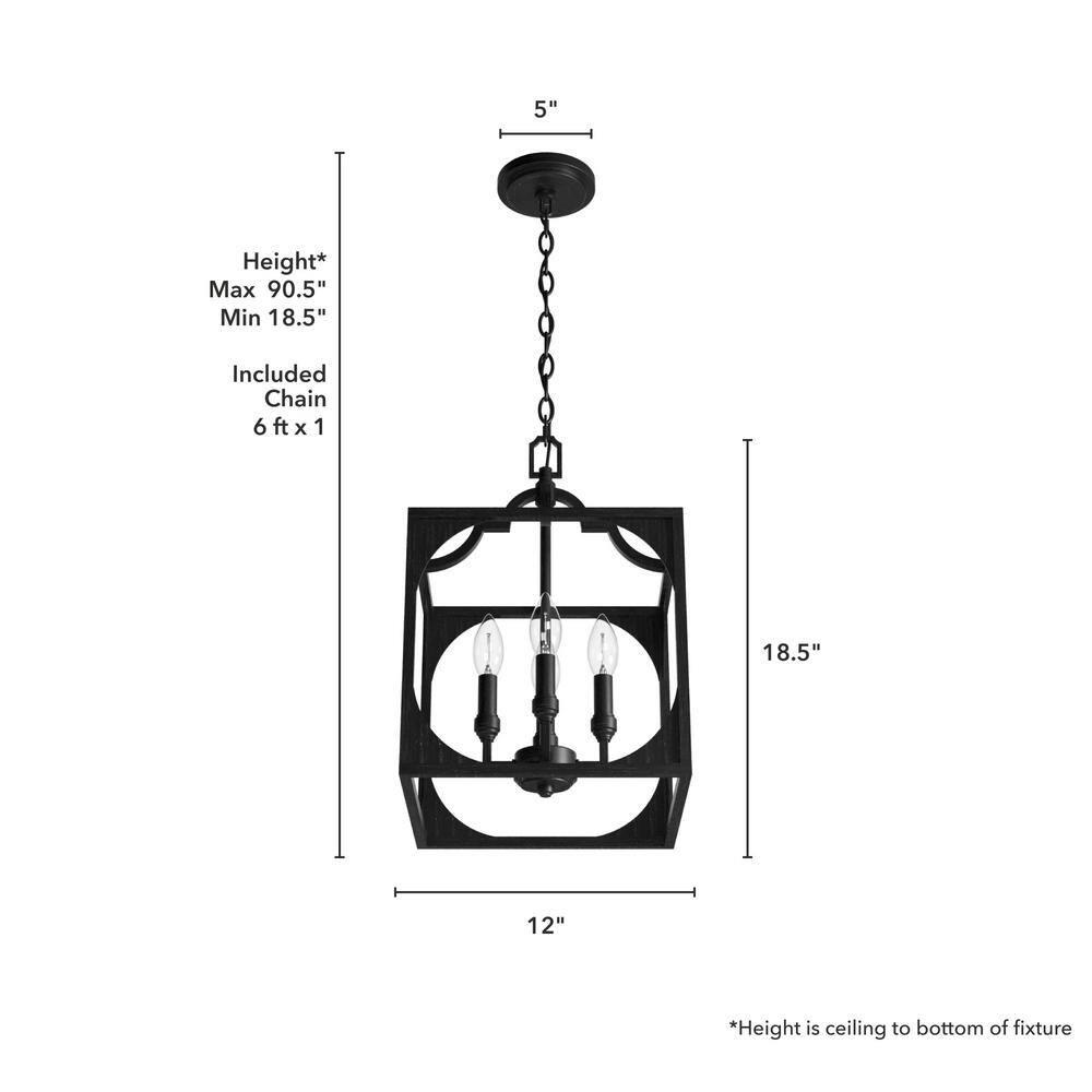 Hunter - Highland Hill 4-light Rustic Iron, Medium Size Pendant Light, Dimmable, Formal Style, Lantern Shaped, for Bedrooms, Kitchens, Dining, Living Rooms - 19283