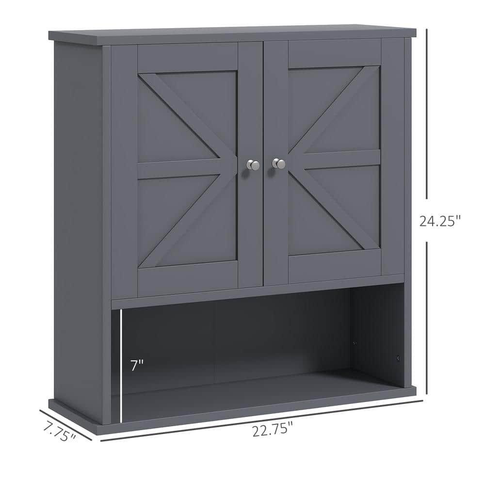 kleankin Bathroom Wall Cabinet, Farmhouse Medicine Cabinet with Open Shelf & Adjustable Shelf, Storage Cupboard for Laundry Room, Gray