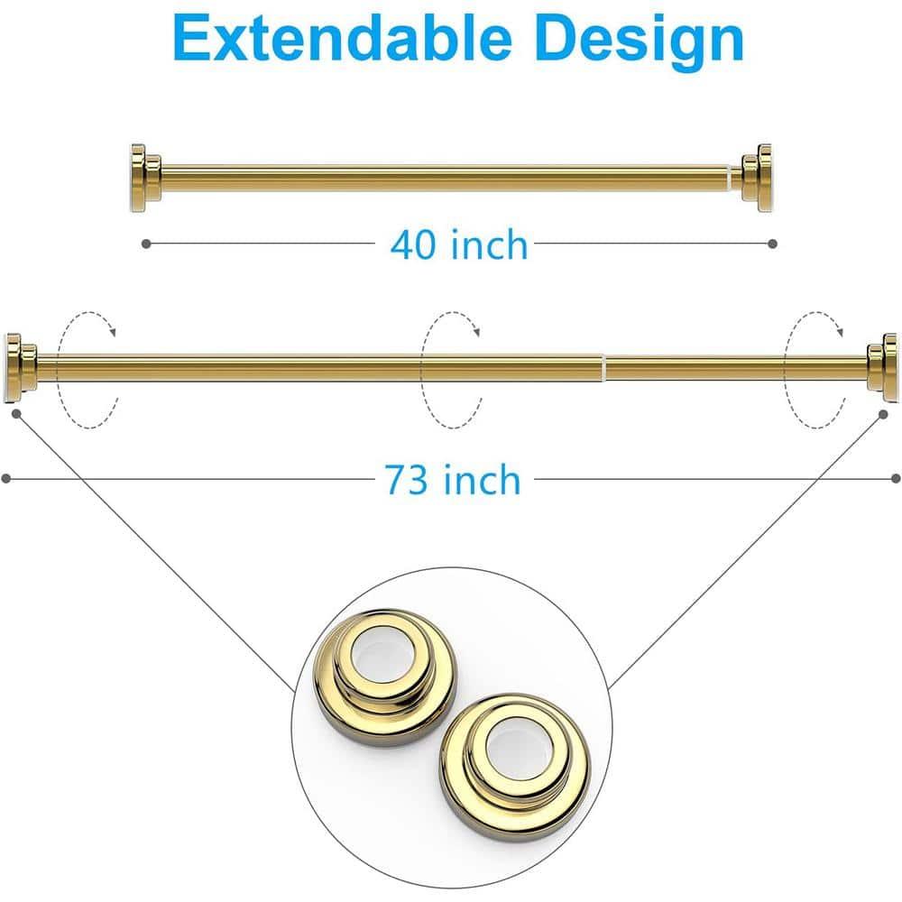 TEECK Shower Curtain Rod, 40-73 inch Adjustable Tension Spring, Shower Curtain Rod Tension, Premium Stainless Steel, Anti-Slip, No Drilling, No Rust, for Bathroom, Gold