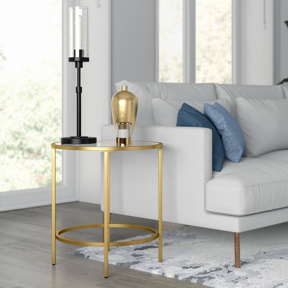 Evelyn&Zoe Sivil 20" Wide Round Side Table, Brass
