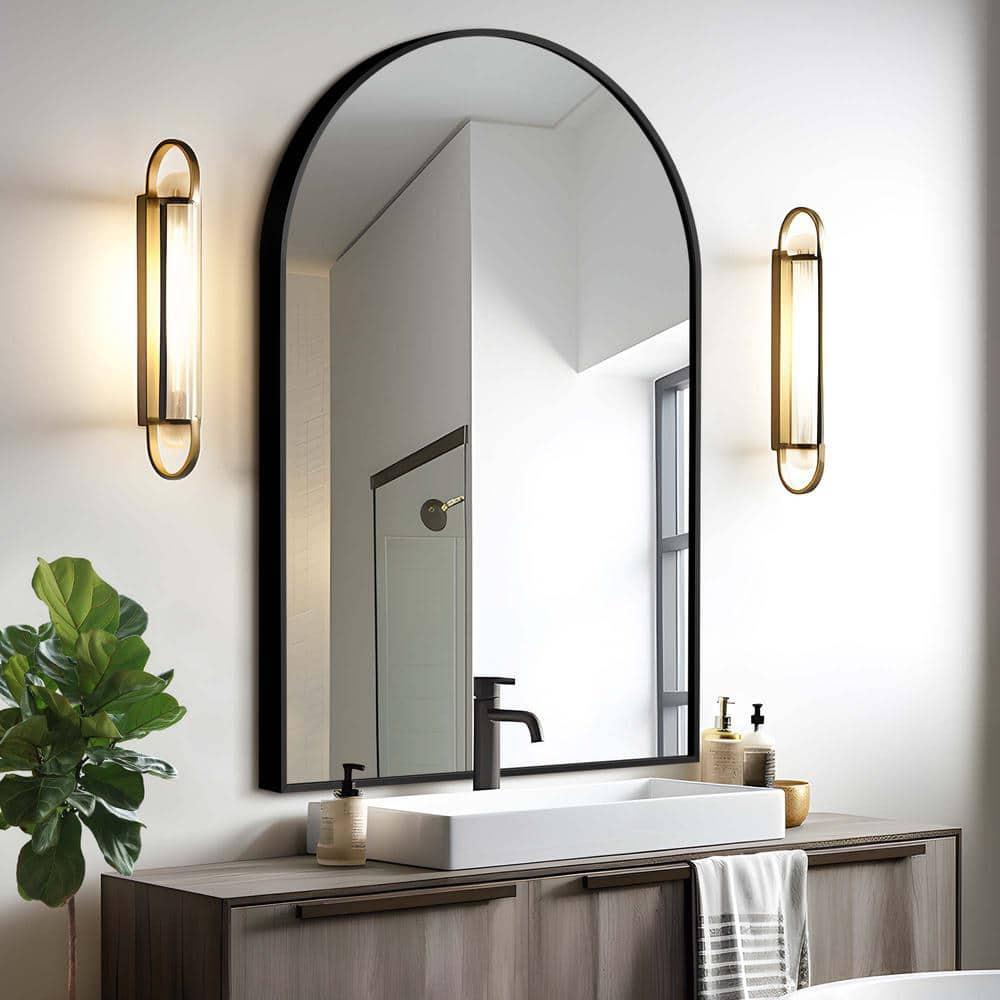 Metal Framed Wall Mirror Black - Storied Home: Arched, Modern Decor for Living Space, No Assembly Required