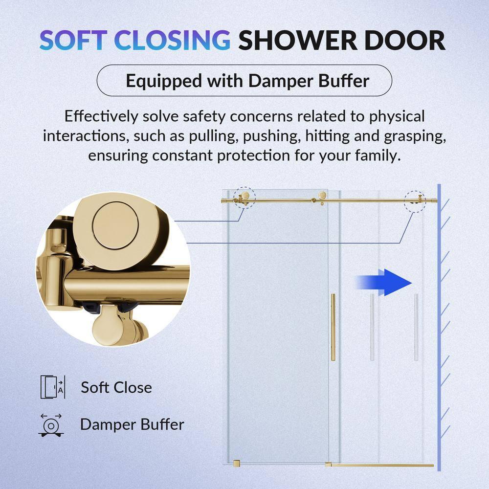 WoodBridge Frameless Single Sliding Shower Doors, 56-60" W X 62" H With 5/16" Clear Tempered Glass And Explosion-Proof Film MSDF6062-BG