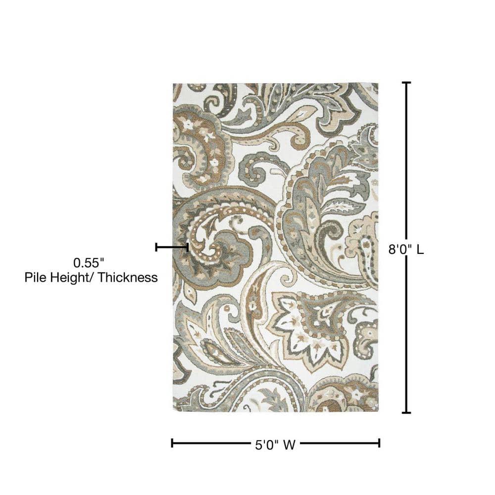 Alora Decor Makalu 5' x 8' Paisley Beige/Natural Hand-Tufted Area Rug