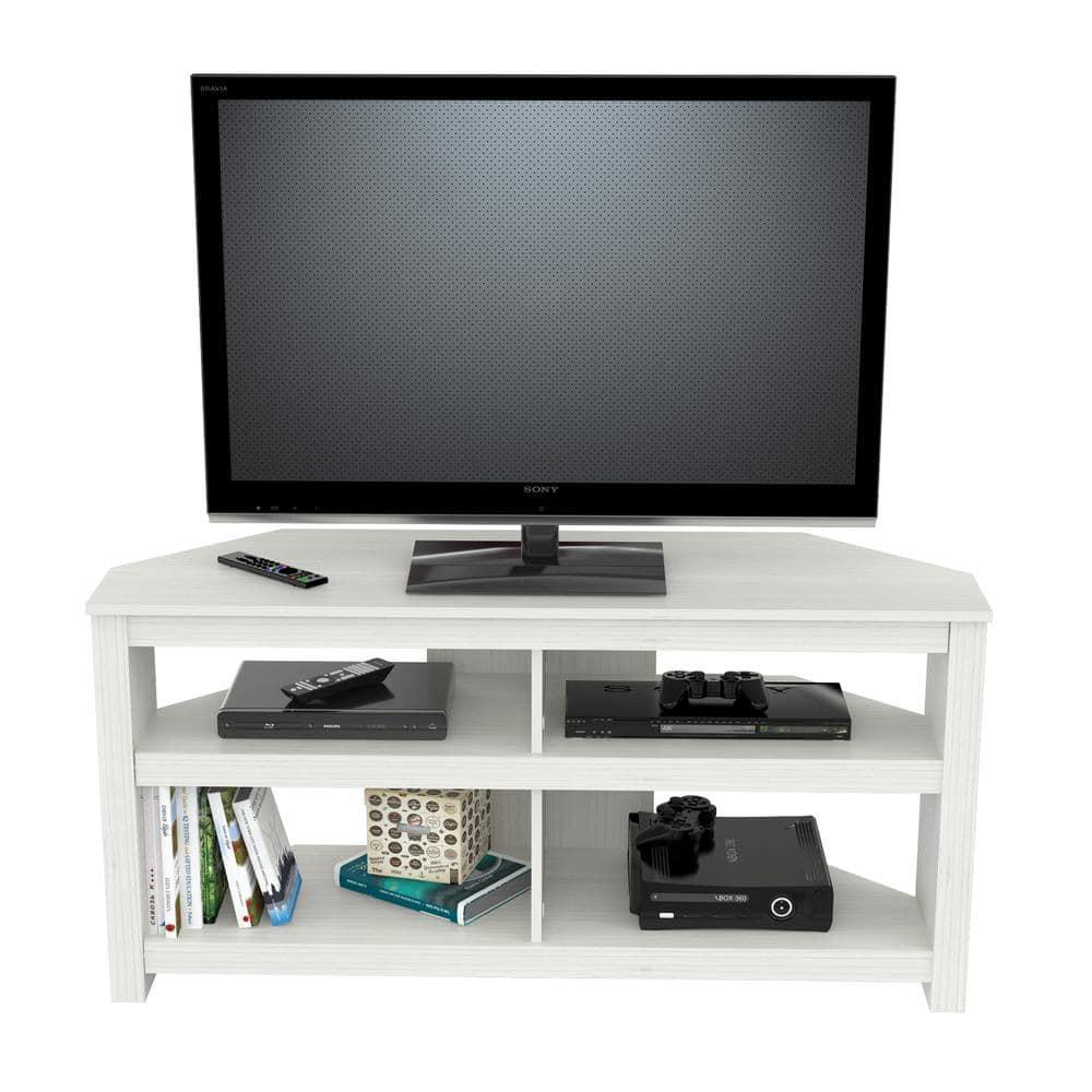 Inval 4-Shelf Corner TV Stand for TVs up to 60”, Washed Oak
