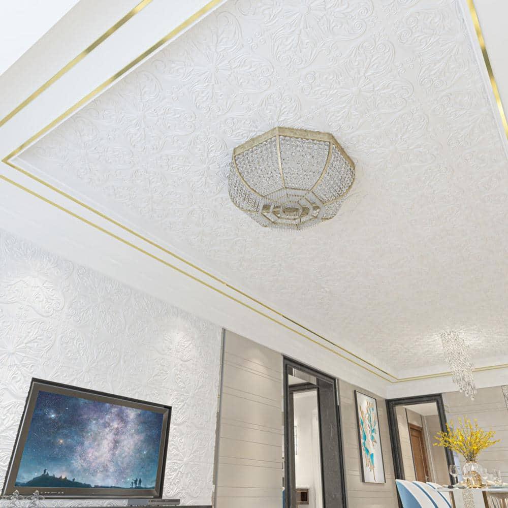 Art3d Art3d Decorative Ceiling Tile 2x2 Glue up, Lay in Ceiling Tile 24x24 Pack of 12pcs Spanish Floral in Matt White