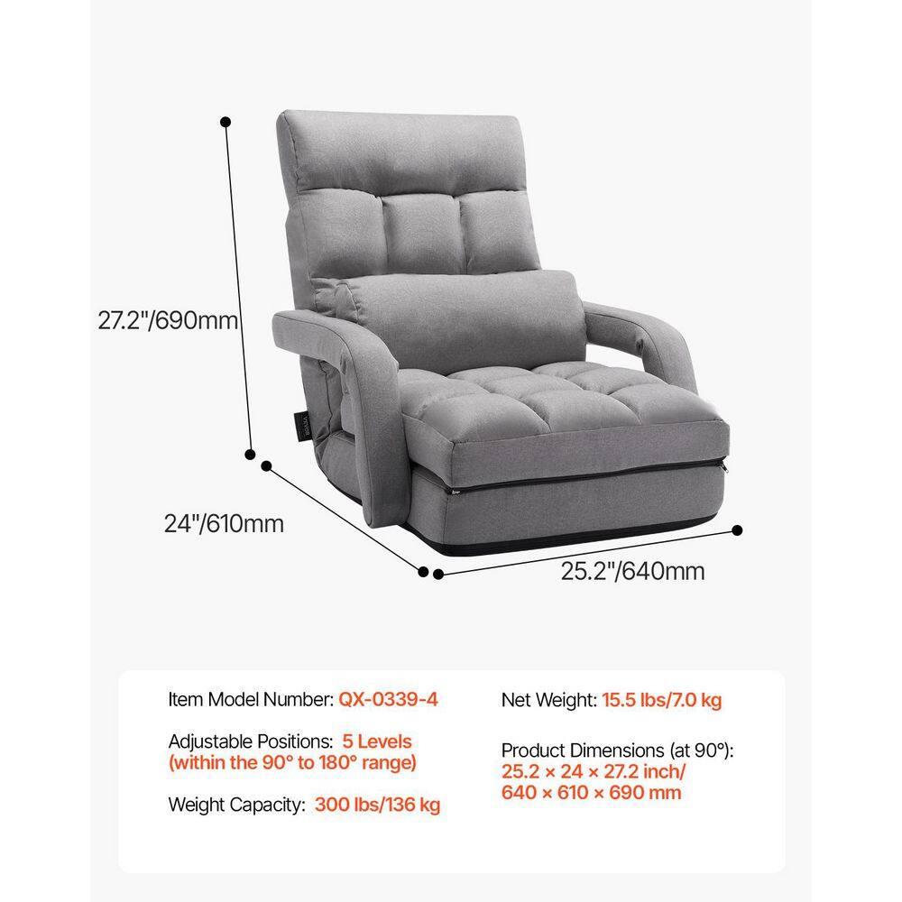 Trule Floor Chair with 5 Adjustable Position and Armrest Floor Gaming Chair Gray