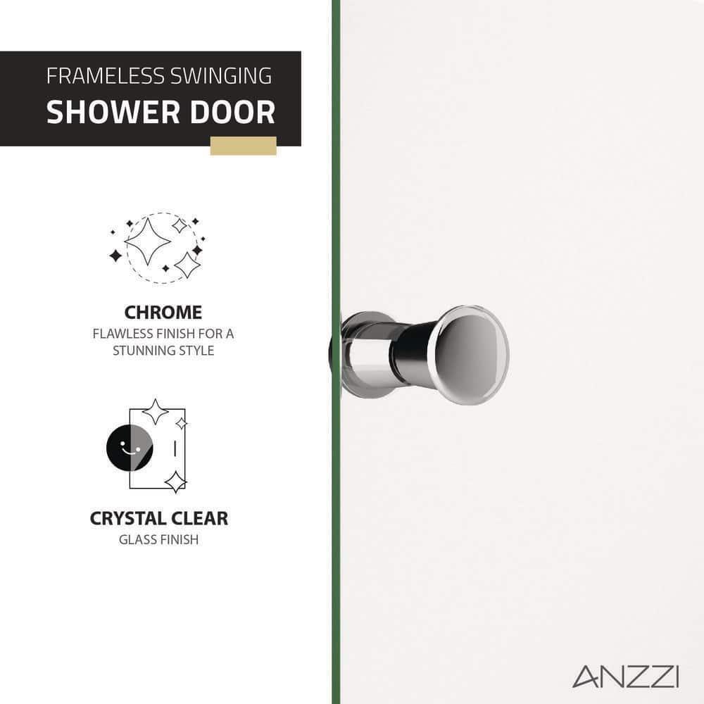 Anzzi 33.3” W x 72” H Frameless Shower Door