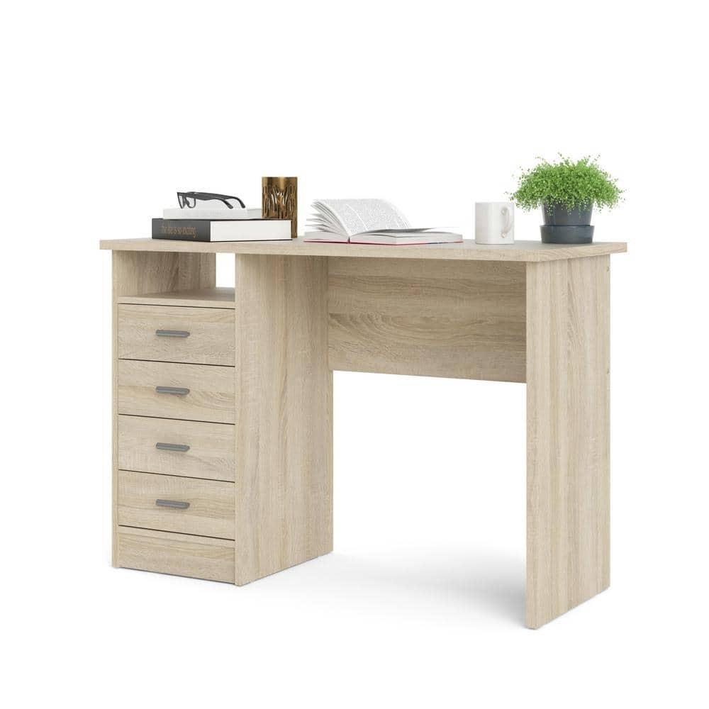 Tvilum Warner 4 Drawer Office Desk with 1 Shelf for Adults, Oak