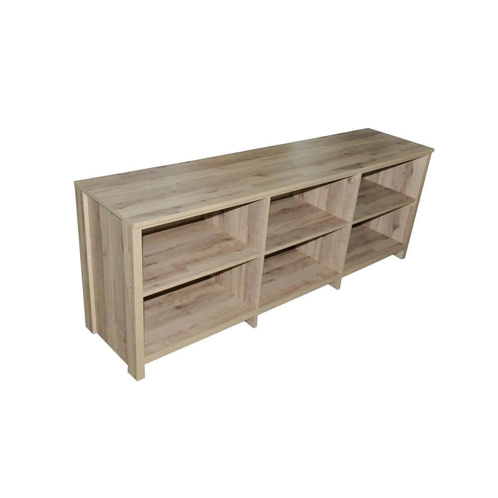 AndMakers 65 in. Modern Oak TV Stand For TVs Up To 62" With 6 Open Shelves, Modern Entertainment Center With Storage, TV Console Table
