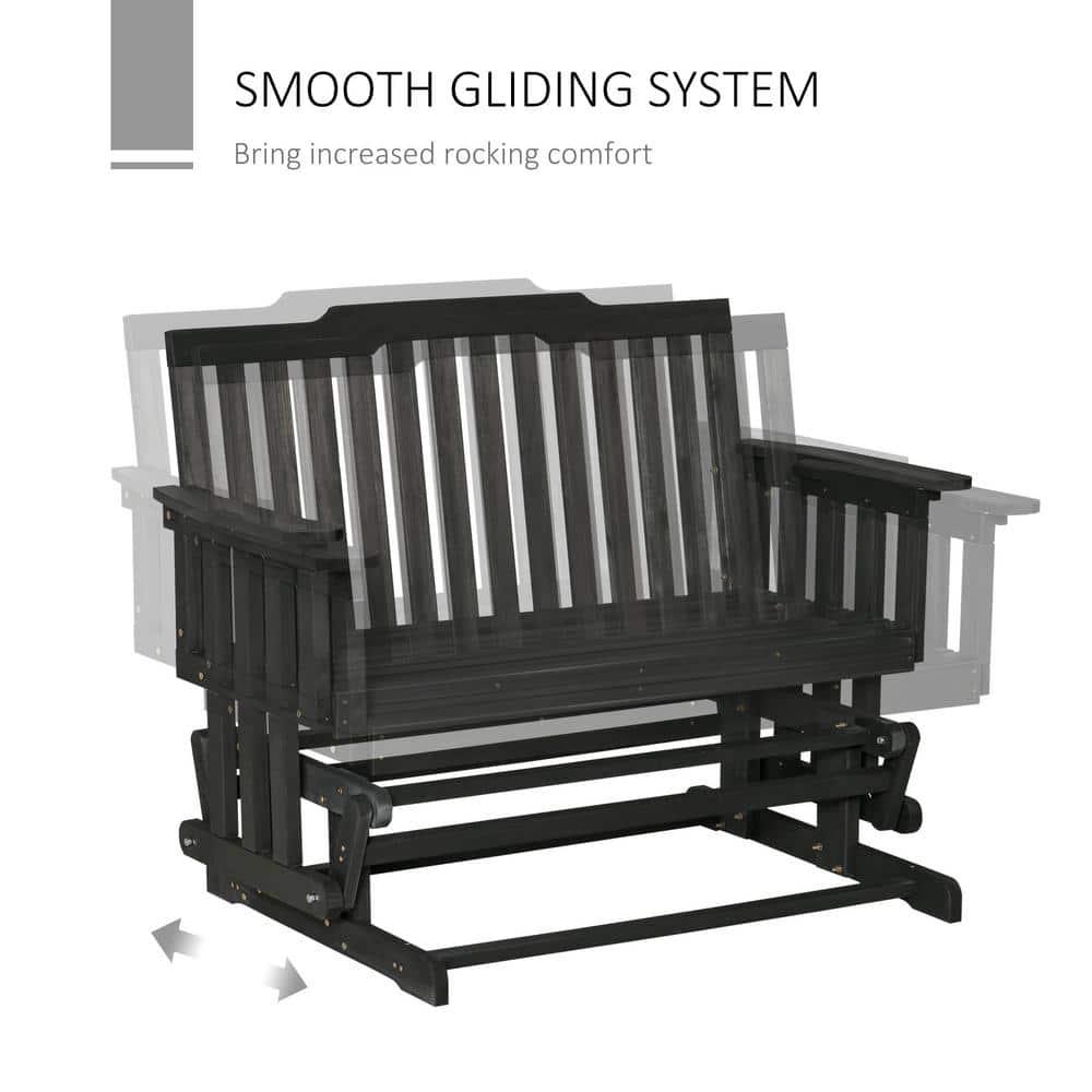 Outsunny Wooden Patio Glider Bench, Wood Outdoor Loveseat with High Back and Armrests, 2-Seat, Black