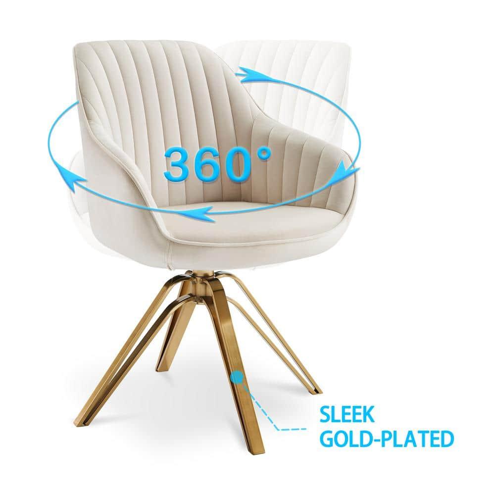 Art Leon Comfortable Velvet Swivel Accent Armchair with Golden Legs, Off White
