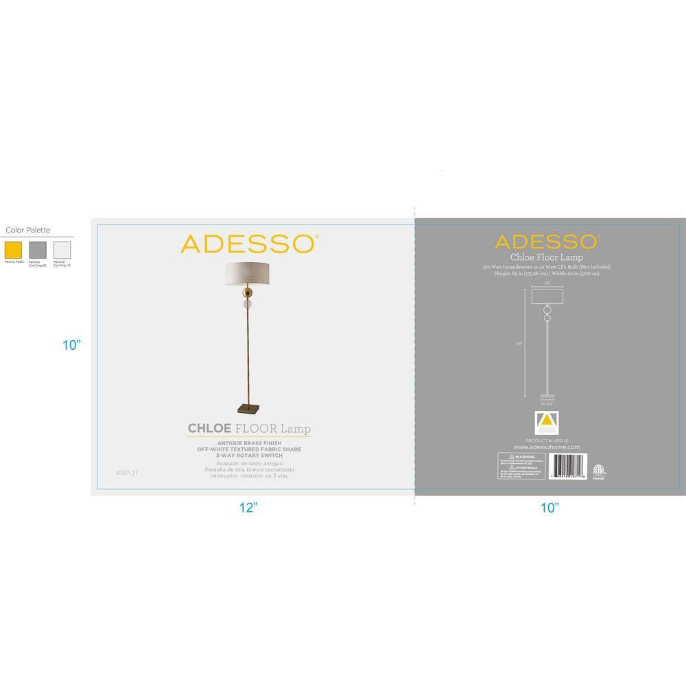 Adesso Chloe Floor Lamp Antique Brass : Elegant Lighting for Living Room, 3-Way Switch, ETL Listed