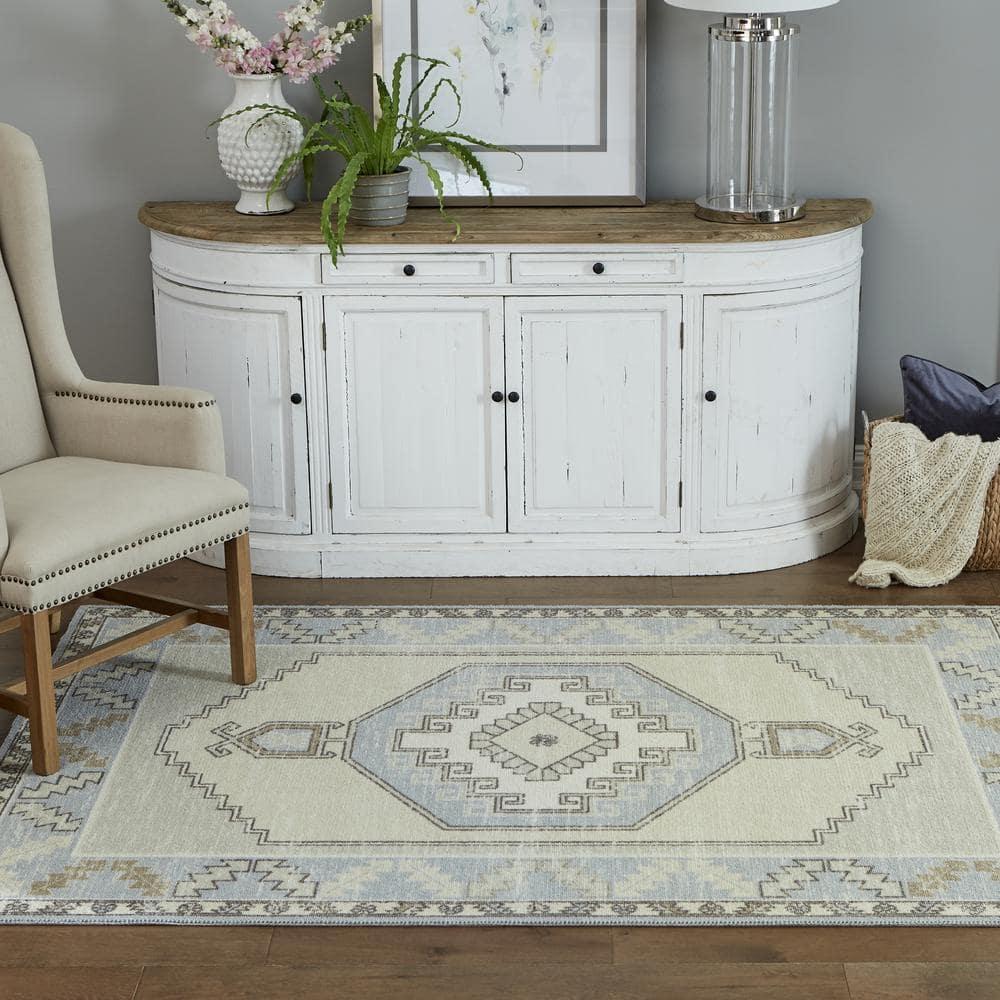2'x3' Medallion Loomed Accent Rug Light Blue - Momeni: Traditional Wool & Nylon Area Rug, Low Pile, Indoor Use