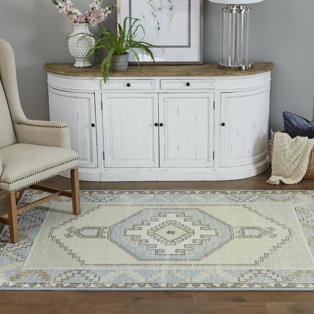3'3"x5' Medallion Loomed Accent Rug Light Blue - Momeni: Traditional Wool & Nylon, Low Pile, Indoor Rectangle Rug