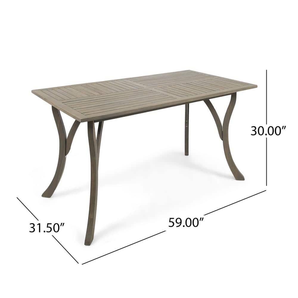 Skye Outdoor Acacia Wood Rectangular Dining Table, Gray