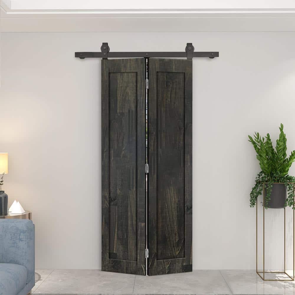Calhome 1 Panel Shaker Pine Wood Bi-Fold Door with Sliding Barn Door Hardware Kit
