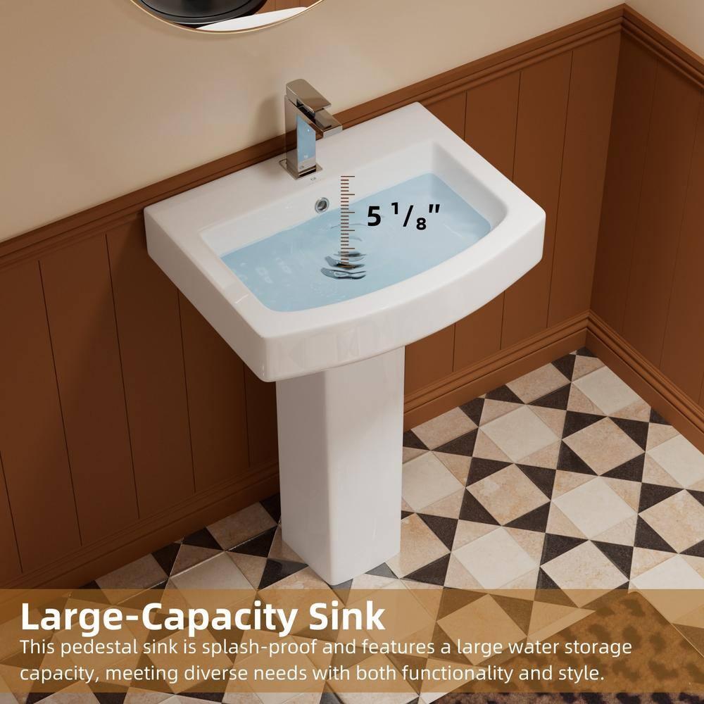 Classic Vintage Bathroom Pedestal Sink, Los Flexi 23"W x 19"D White Ceramic Freestanding Sinks for bathrooms, Overflow, 3 Pre-Drilled Holes for 4-Inch Faucets, Easy Install