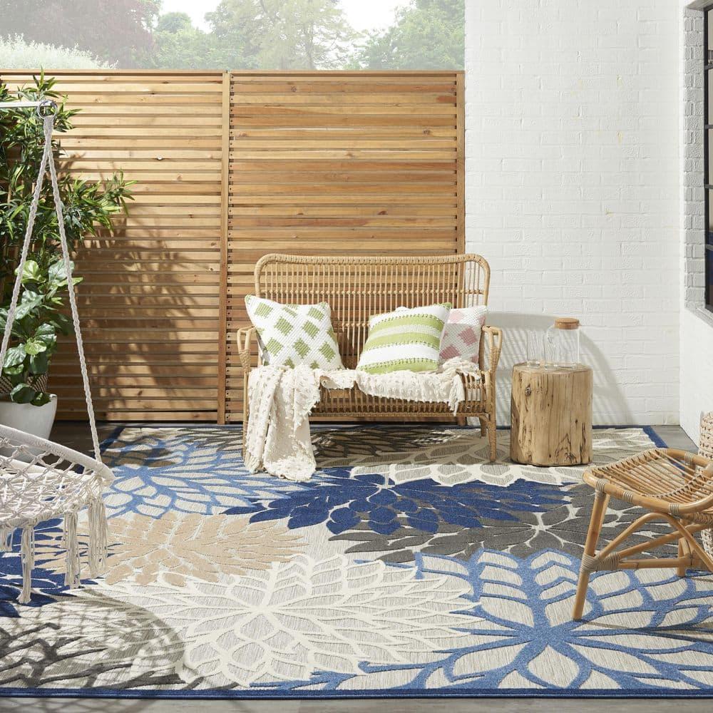 Nourison Aloha Floral 12' x 15' Blue Multicolor Tropical Indoor/Outdoor Area Rug