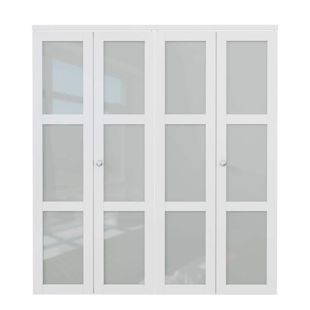 Home Worthy 3 Frosted  Lite Glass Bi-Fold Door With Installation Hardware Kit  And Handle