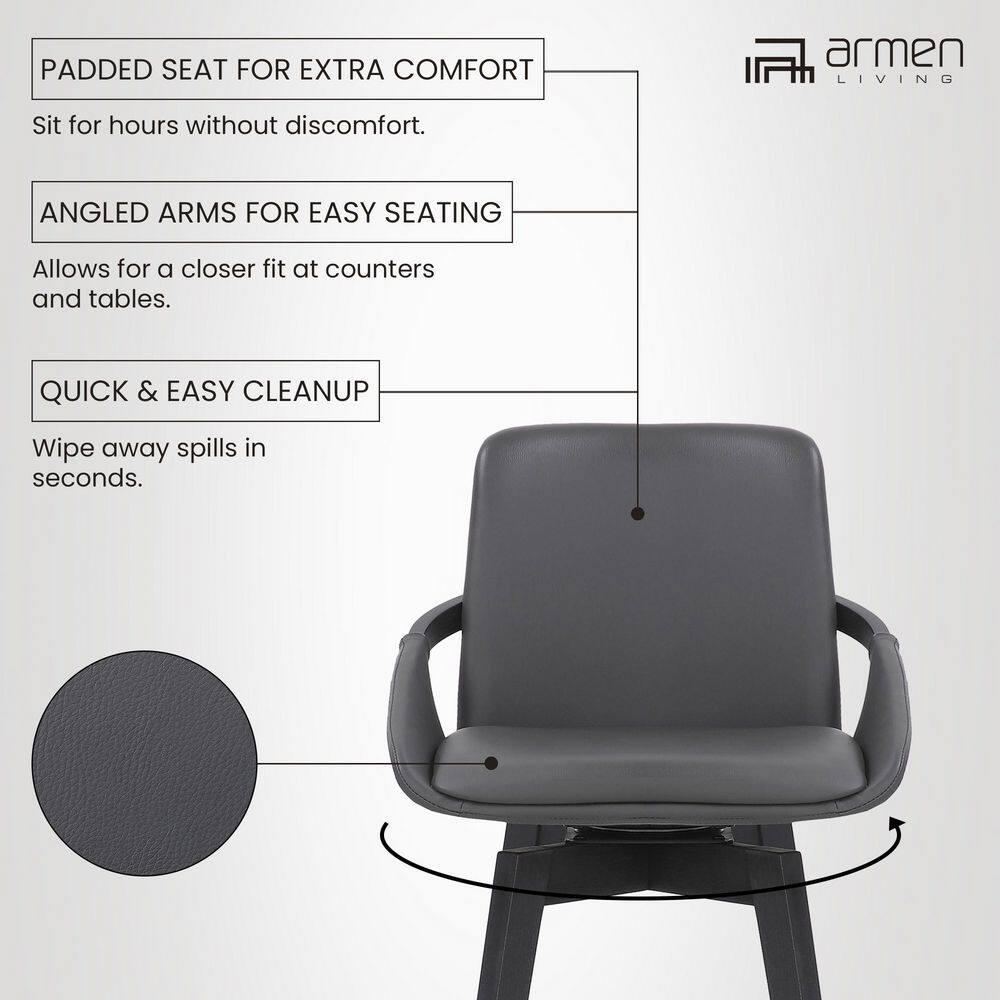 30" Baylor Faux Leather Wood Swivel Barstool Gray/Black - Armen Living