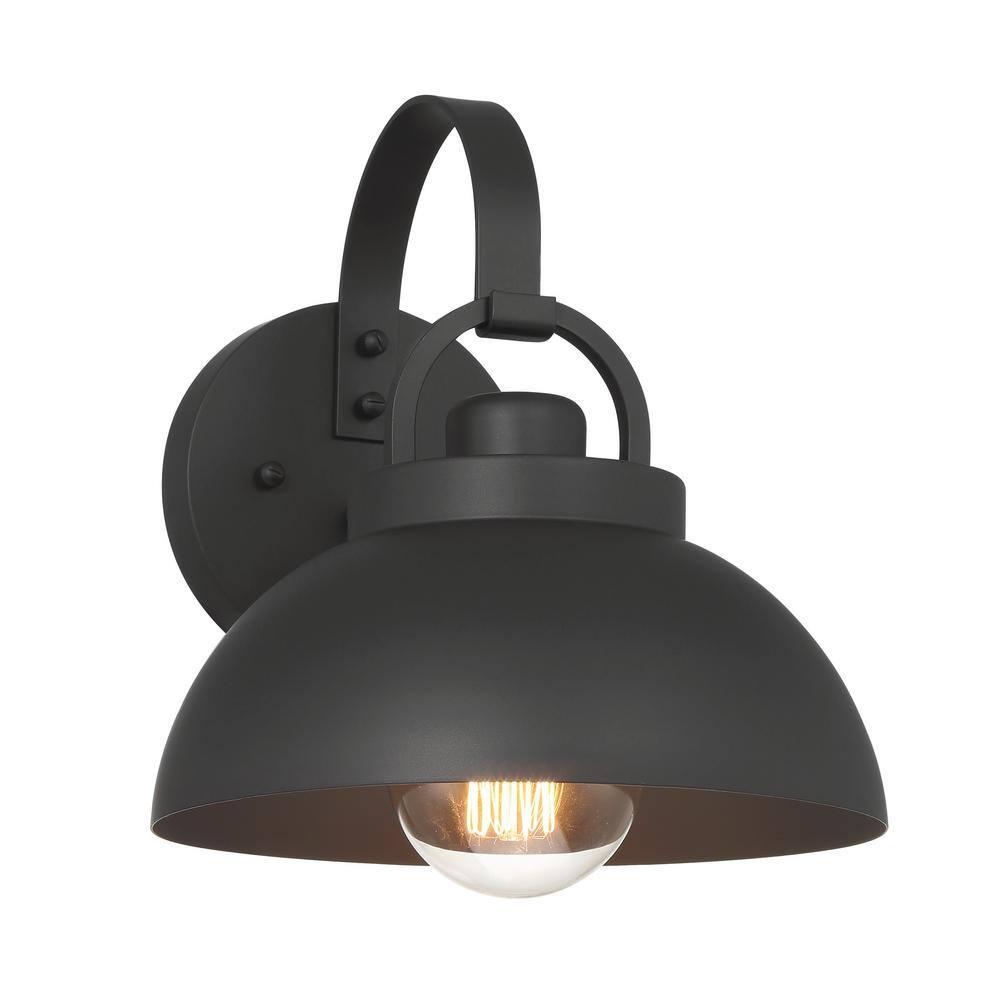 Robert Stevenson Lighting Easton Modern Farmhouse Metal Shade and Exposed Bulb Wall Mounted Outdoor Light Matte Black: ETL Listed, Steel Body