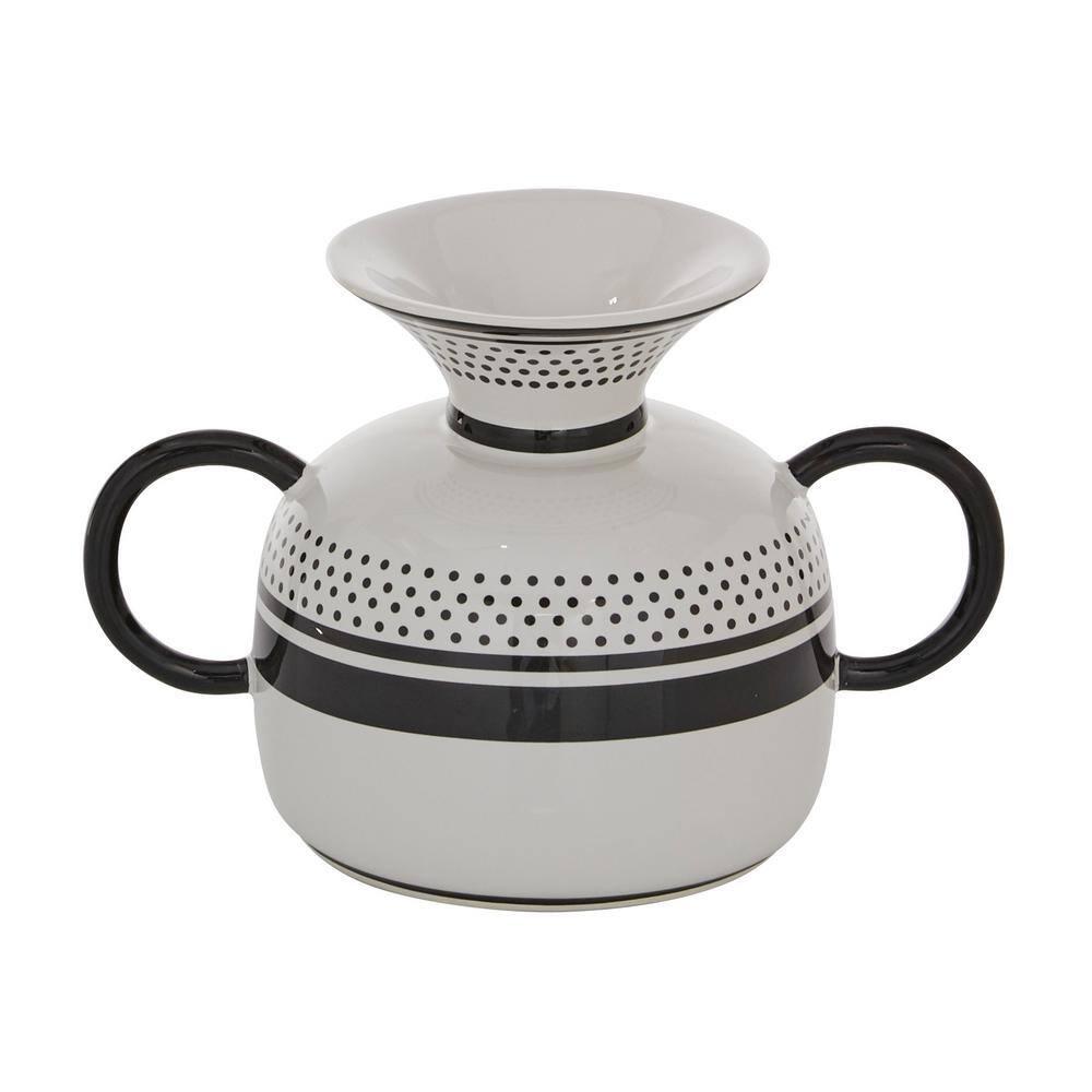 DecMode 8"W, 7"H Dolomite Eclectic Vase, White, 1 - Piece