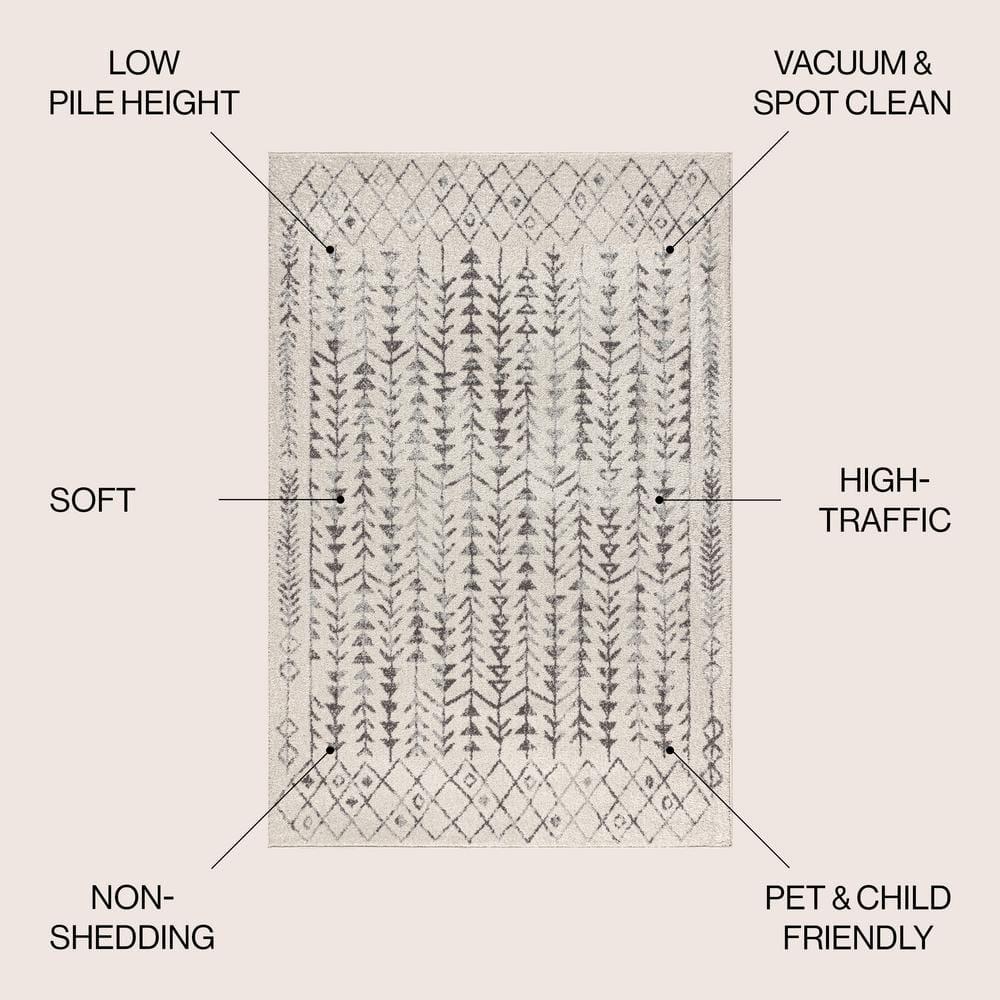 8'x10' Ziri Moroccan Geometric Area Rug, Cream/Gray - JONATHAN Y