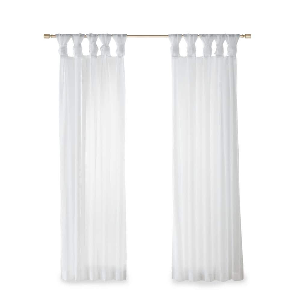Set of 2 84"x50" Persis Twisted Tab Voile Sheer Window White: Madison Park Curtain Panels, Transitional Style