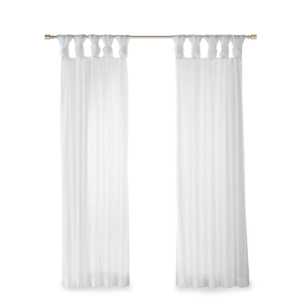 Set of 2 95"x50" Persis Twisted Tab Voile Sheer Window White: Madison Park Curtain Panels, Sheer, Transitional Style