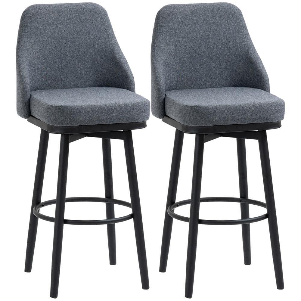 HOMCOM Extra Tall Bar Stools Set of 2, Modern 360° Swivel Barstools, Dining Room Chairs with Steel Legs and Footrest