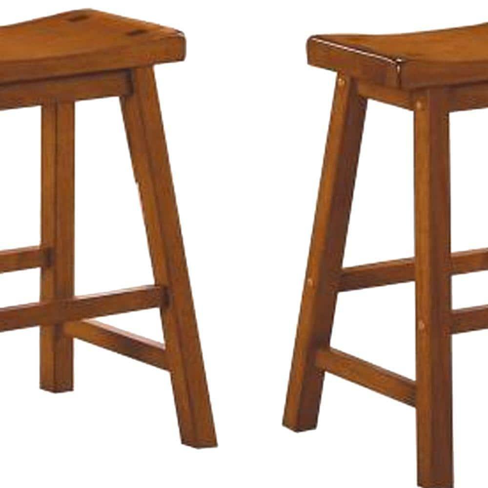 Bar Stool Set of 2, Solid Wood 24 inch Counter Height Chair with Footrest, Armless Chair for Kitchen, Home Bar, Oak