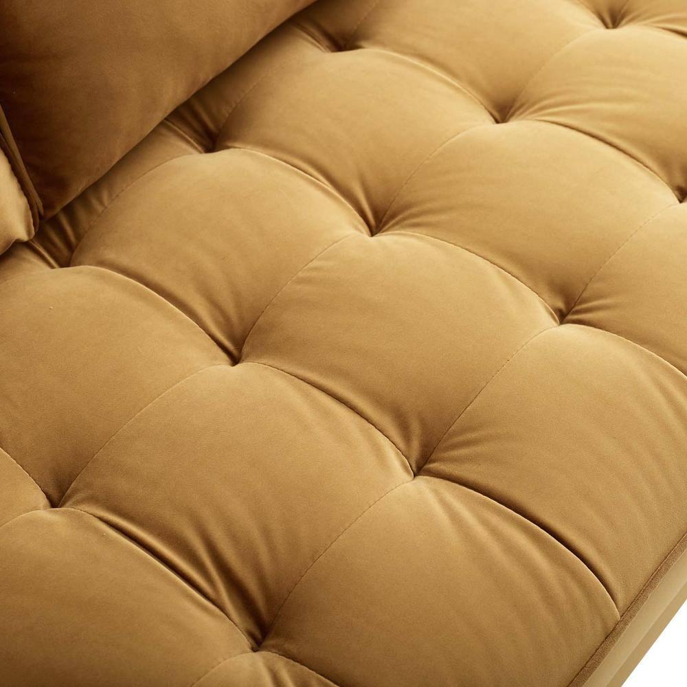 Modway Valour Modern Performance Velvet Loveseat in Cognac Brown/Walnut