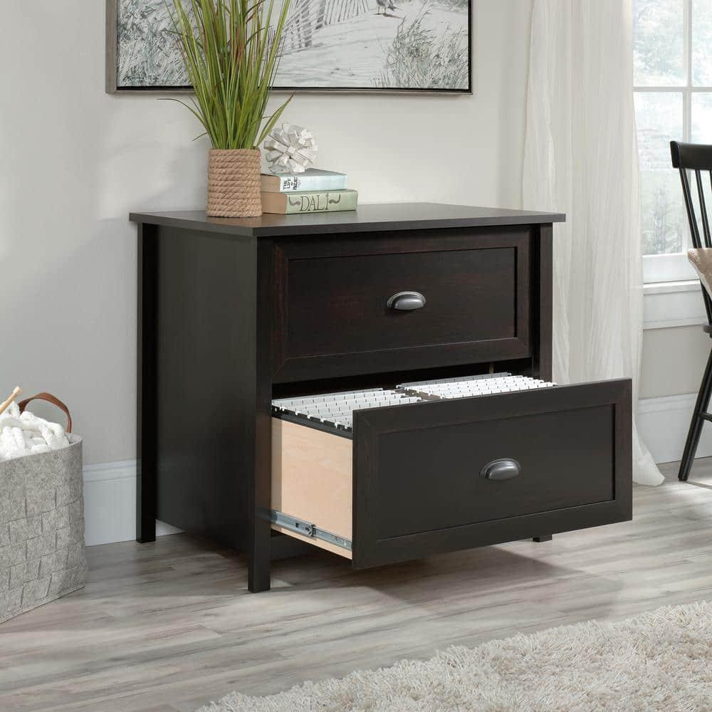 2 Drawer County Line Lateral File Cabinet Estate Black - Sauder: Modern Style, MDF, Paper Laminate Surface