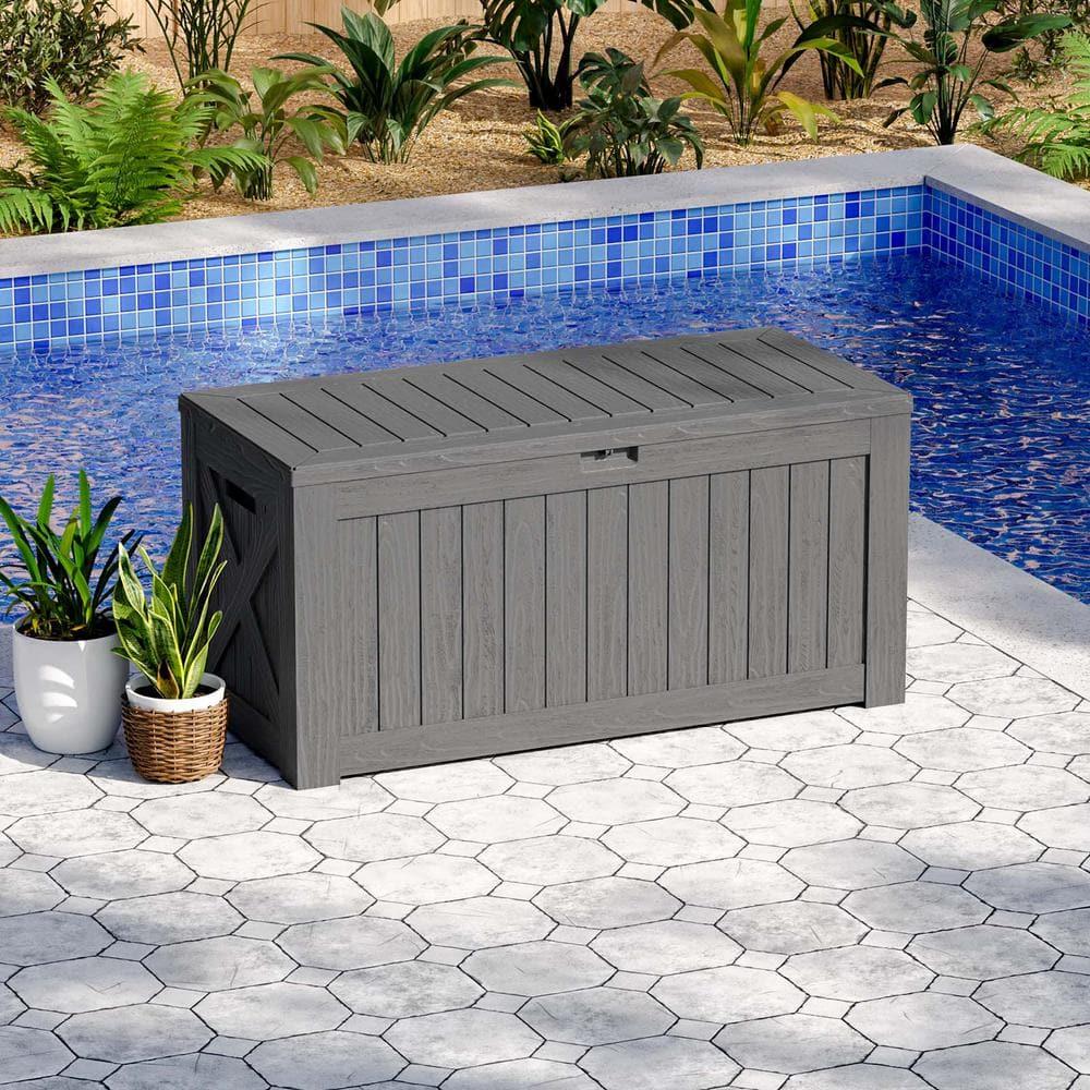 Patiowell 120 Gallon Large Deck Box, Outdoor Lockable Storage Box for Gardening Tools, Waterproof Deck Box for Patio Furniture, Grey