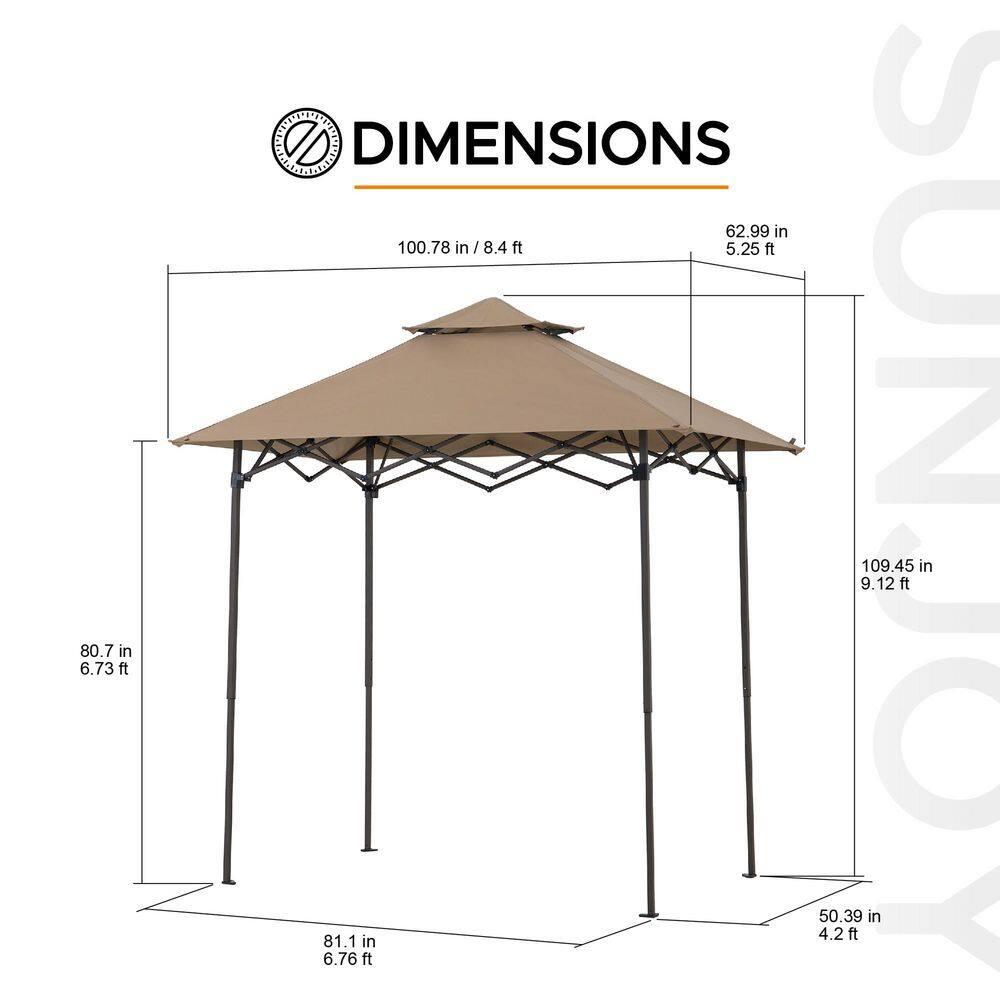 Sunjoy SUNJOY 8' x 5'  Pop up Grill Gazebo Double Tiered Outdoor Gazebo Standing-Height Canopy with Magnetic LED Light, Adjustable Ceiling Height, for BBQ,Picnics, Outdoor Events
