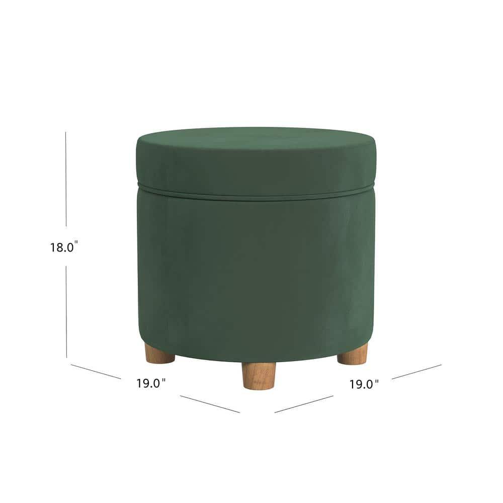 Round Storage Ottoman Loden Green - HomePop: Velvet Upholstered, Lift-Off Lid, Wood Legs, Bedroom & Living Room Furniture