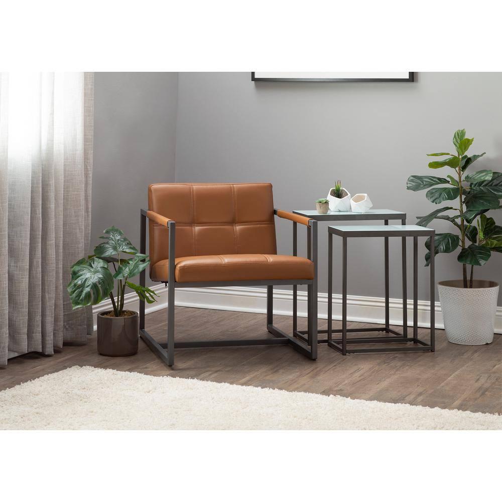 Camber Accent Chair Caramel: Studio Designs Home, Faux Leather, Metal Frame, Mid-Century Design, 250lb Capacity