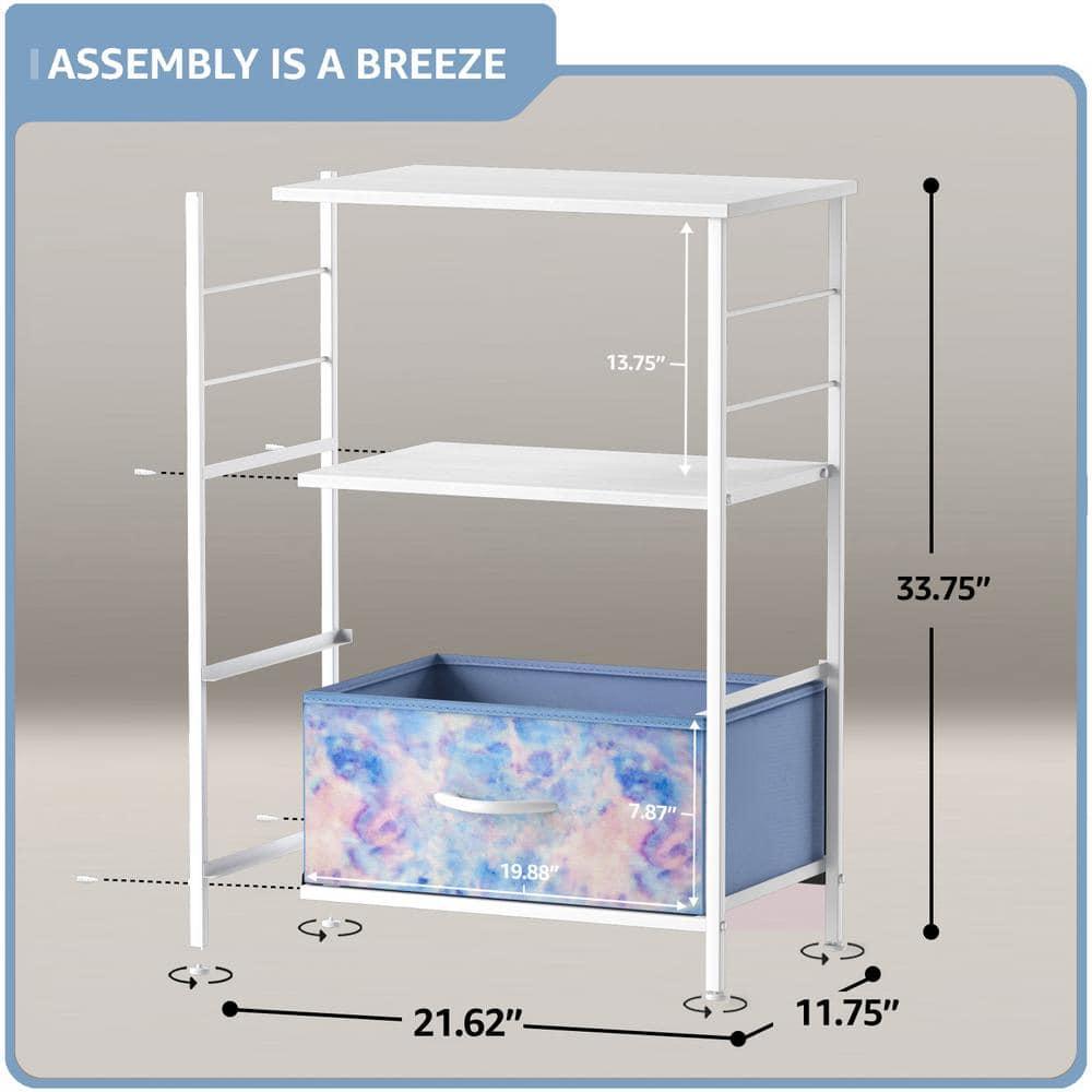 Sorbus Sorbus 2 Drawers and Shelves Nightstand with Steel Frame, Wood Top & Fabric Bins in Tie Dye Blue