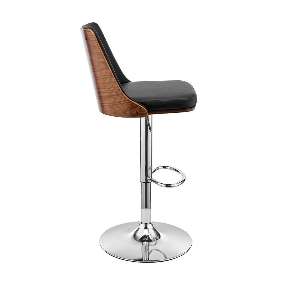 Armen Living Indoor Jacob Adjustable and Swivel Cream Faux Leather and Walnut Wood Bar Stool with Chrome Base