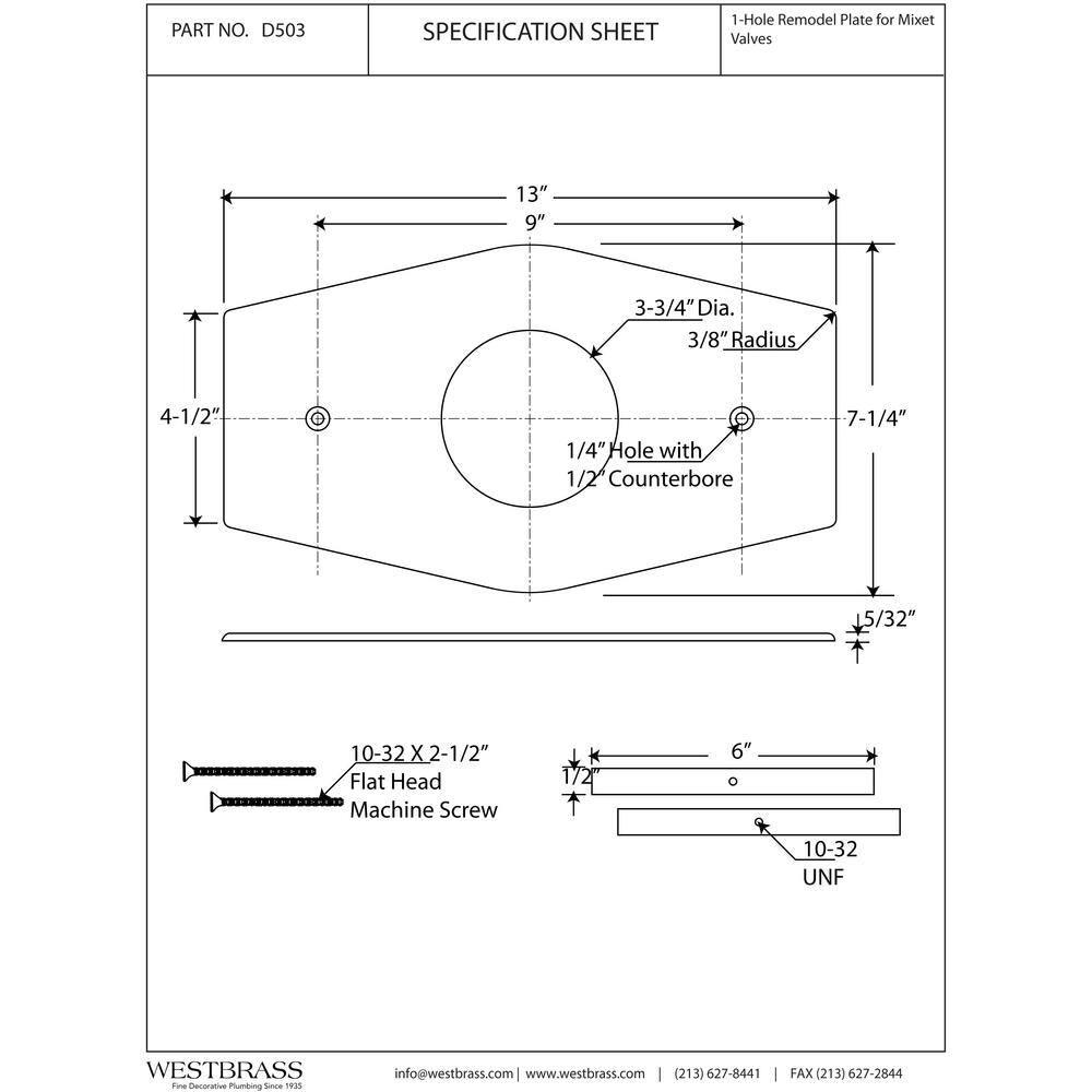 Westbrass D503-26 One-Hole Remodel Cover Plate for Mixet Bathtub and Shower Valves