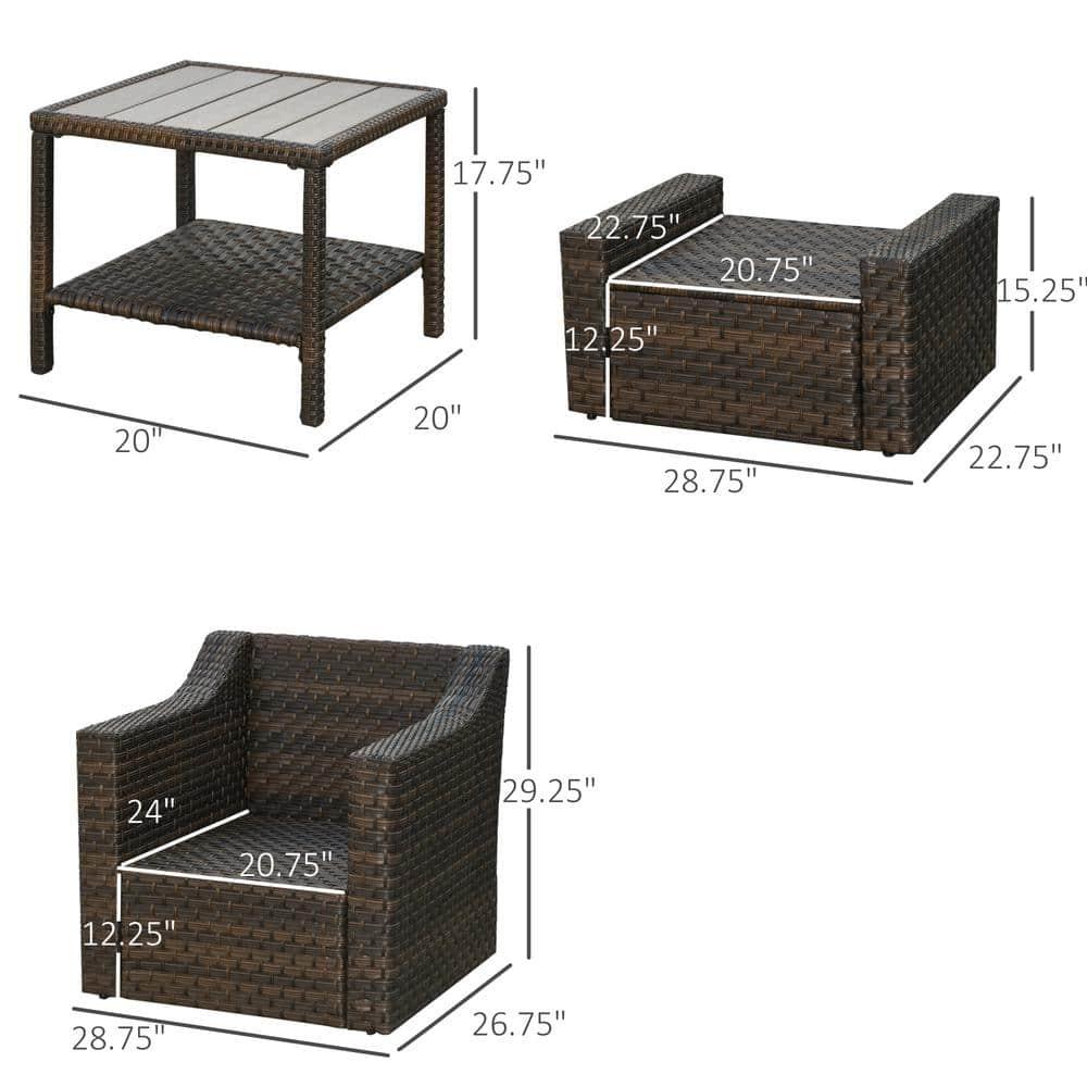 Outsunny 5 Piece Patio Furniture Set, All Weather PE Rattan Conversation Chair & Ottoman Set w/ Table, Cushions & Pillows Included, Beige